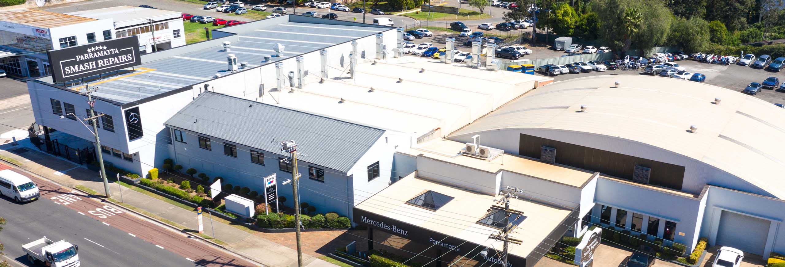 top view of parramatta smash repair autobody privacy banner