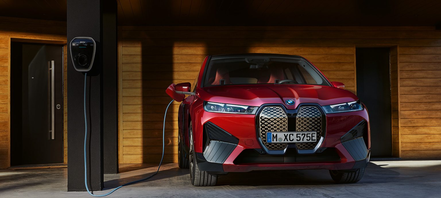 bmw electric car on charger